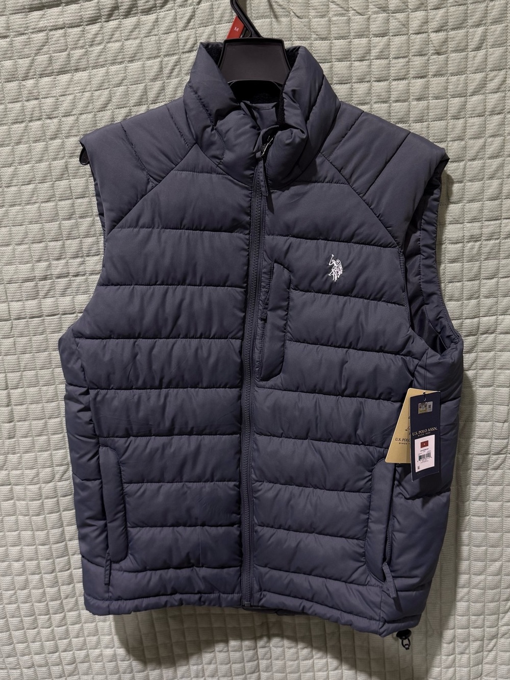 U.S. Polo Assn. Men's Gray Quilted Puffer Vest zip chest pocket